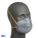 A gray mannequin head wears the Airwave 4800 N95 Mask Plus Relief From Organic Vapors, featuring two yellow straps. This pack of 8 masks covers nose and mouth, guarding effectively against organic vapors and airborne particles. Read more at Aerovex Systems (aerovexsystems.com)