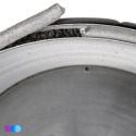 A close-up shows The One That Works™ Salon Room Air Purifier and Air Purifier with PCO Technology’s filter cross-section, revealing layers of media, mesh, and foam with activated carbon pellets sandwiched in between. Internal structures are highlighted on a plain white background with colored circles in the lower left corner. Read more at Aerovex Systems (aerovexsystems.com)