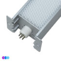 Close-up of the Replacement Cell for The One That Works w/PCO – Ozone Free, showing a metallic rectangular body with a honeycomb grid, white cylindrical connector with four prongs, silver brackets, and three colored dots in one corner. Read more at Aerovex Systems (aerovexsystems.com)