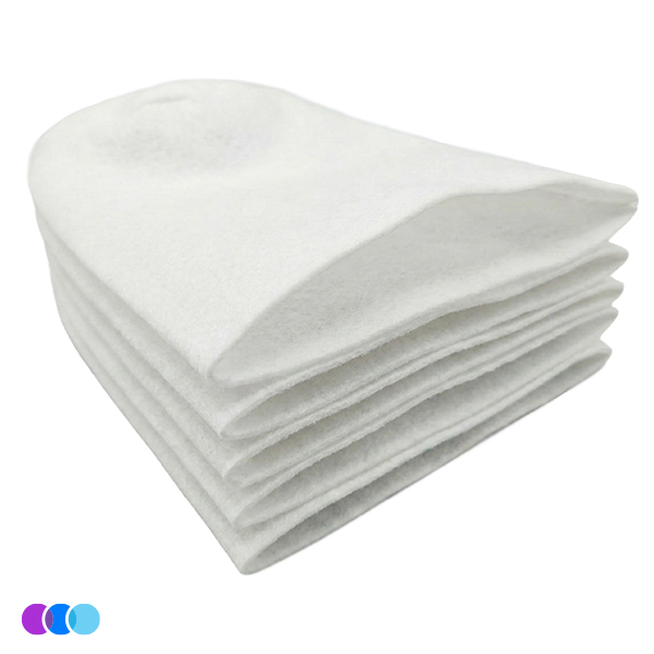 5 Pack of Sunflower II Inner Layer Filters is neatly stacked, each filter slightly open at one end. The soft, dense filters are shown with three small overlapping circles (blue, purple, light blue) in the lower-left corner. Read more at Aerovex Systems (aerovexsystems.com)