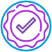 A purple checkmark inside a purple stylized seal shape is enclosed within a blue circle. The checkmark is bold and centered, symbolizing approval or verification. The design is simple and colorful, creating a sense of certification or authenticity. Read more at Aerovex Systems (aerovexsystems.com)