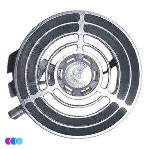 A close-up of the Sunflower II LED Lamp Set - a round metallic reflector with a grid pattern, viewed from above. Read more at Aerovex Systems (aerovexsystems.com)