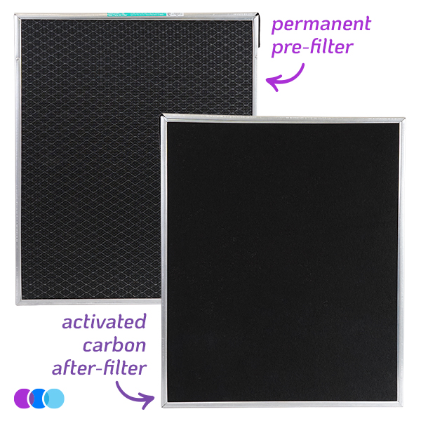 Descriptive view of the Aerovex Dust Plus dual filter vent system. It includes a Dust Plus Activated Carbon after-filter and a Dust Plus Permanent static pre-filter in a dual filter housing . Read more at Aerovex Systems (aerovexsystems.com)