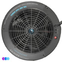 A top-down view of The One That Works™ Salon Room Air Purifier with PCO Technology shows its round black design, central control knob with fan speed settings (high, off, low), red power button, “The one that works” in blue text, and the Aerovex Systems logo at the bottom. Read more at Aerovex Systems (aerovexsystems.com)