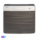 A rectangular Aerovex Systems Wall Mounted Air Purifier with a wavy-textured gray lower half and a silver top panel featuring labeled buttons, indicator lights, and a circular port. The Aerovex Systems logo appears at the top left of the panel. Three small colored dots are in the lower left corner. Read more at Aerovex Systems (aerovexsystems.com)